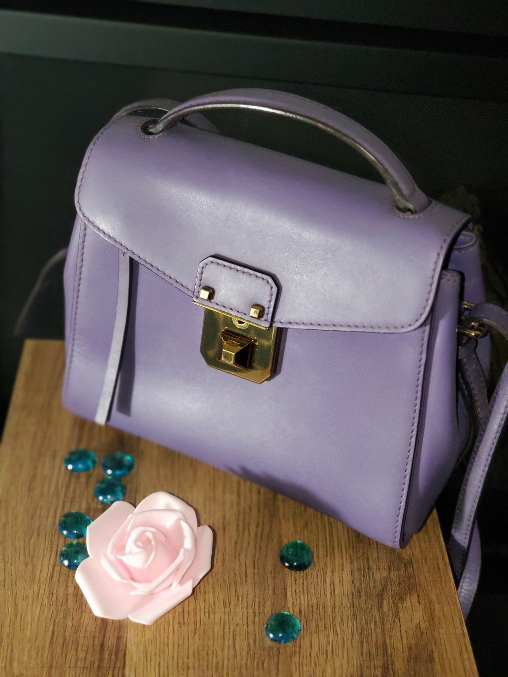 MCM Lilac Leather Top-Handle Satchel with Gold Hardware